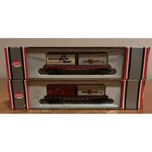 Model Power N Scale Lot Of 2 Flat Car With Containers, #1